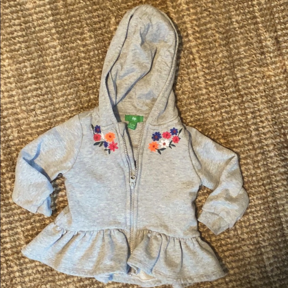 Embroidered Ruffled Zippered Sweatshirt